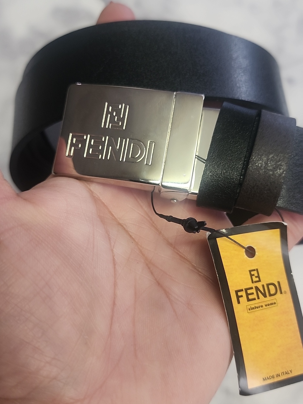 Authentic Black Leather Fendi Logo Belt Fits 40"-44" With Digital COA - Picture 3 of 7